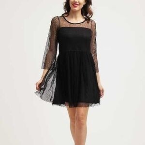Vila Viauna Summer Pleated Dress Black Fine‎